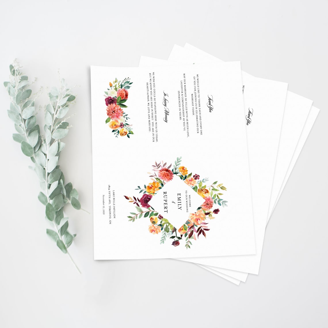 Printable Fall Wedding Program Booklet Template Watercolor - Etsy