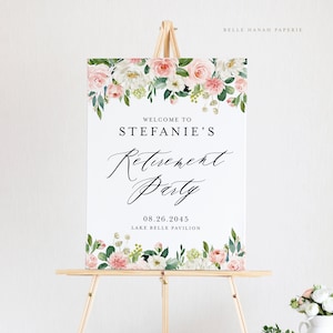 Printable Floral Retirement Party Welcome Sign Template - 18x24 Watercolor Spring Floral Retirement Party Welcome Sign - Editable Sign PWF65
