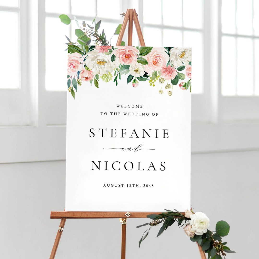 Printable Wedding Welcome Sign - Watercolor Pink and White Floral ...