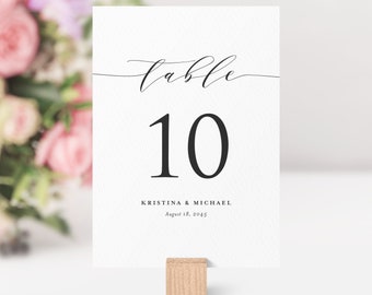 Printable Wedding Table Numbers Template - Editable Katherine Script Table Cards - Customizable Colors - 4x6 and 5x7 - Instant Download