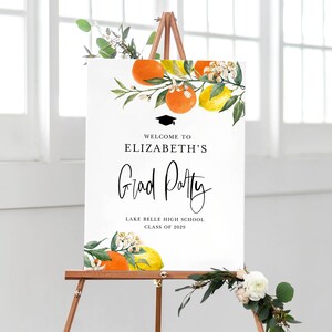 DIY Citrus Graduation Party Welcome Sign Template - 18x24 Printable Botanical Lemons and Oranges Grad Party Poster - DIY, Editable BC85