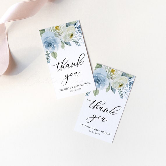 Blue Floral Dedication Favor Tag Template, Printable Round Square or R -  PlumPolkaDot