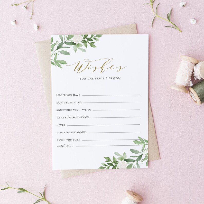 Greenery Wishes for the Bride and Groom Card Printable Etsy Canada
