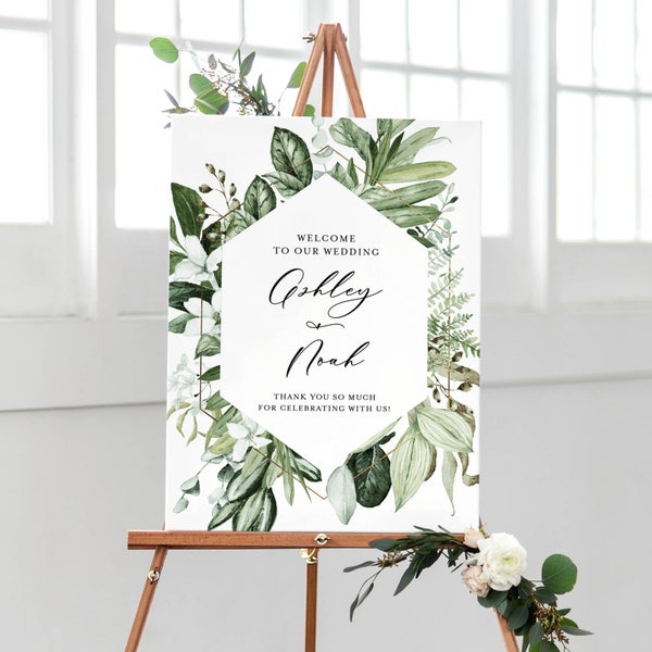 Printable Greenery Wedding Welcome Sign Template - DIY 18x24 Rustic Watercolor Greenery and Magnolia Wedding Shower Poster - Editable GR28