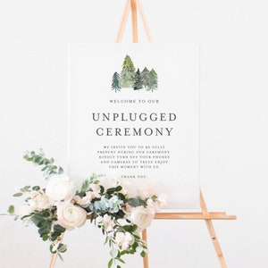 Plantilla de signo de boda desenchufado de bosque imprimible - DIY signo de ceremonia de boda desenchufado de bosque de acuarela - signo de boda editable FT24
