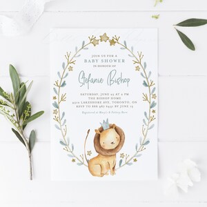 Printable Lion Baby Shower Invitation Template - Watercolor Lion Prince ...