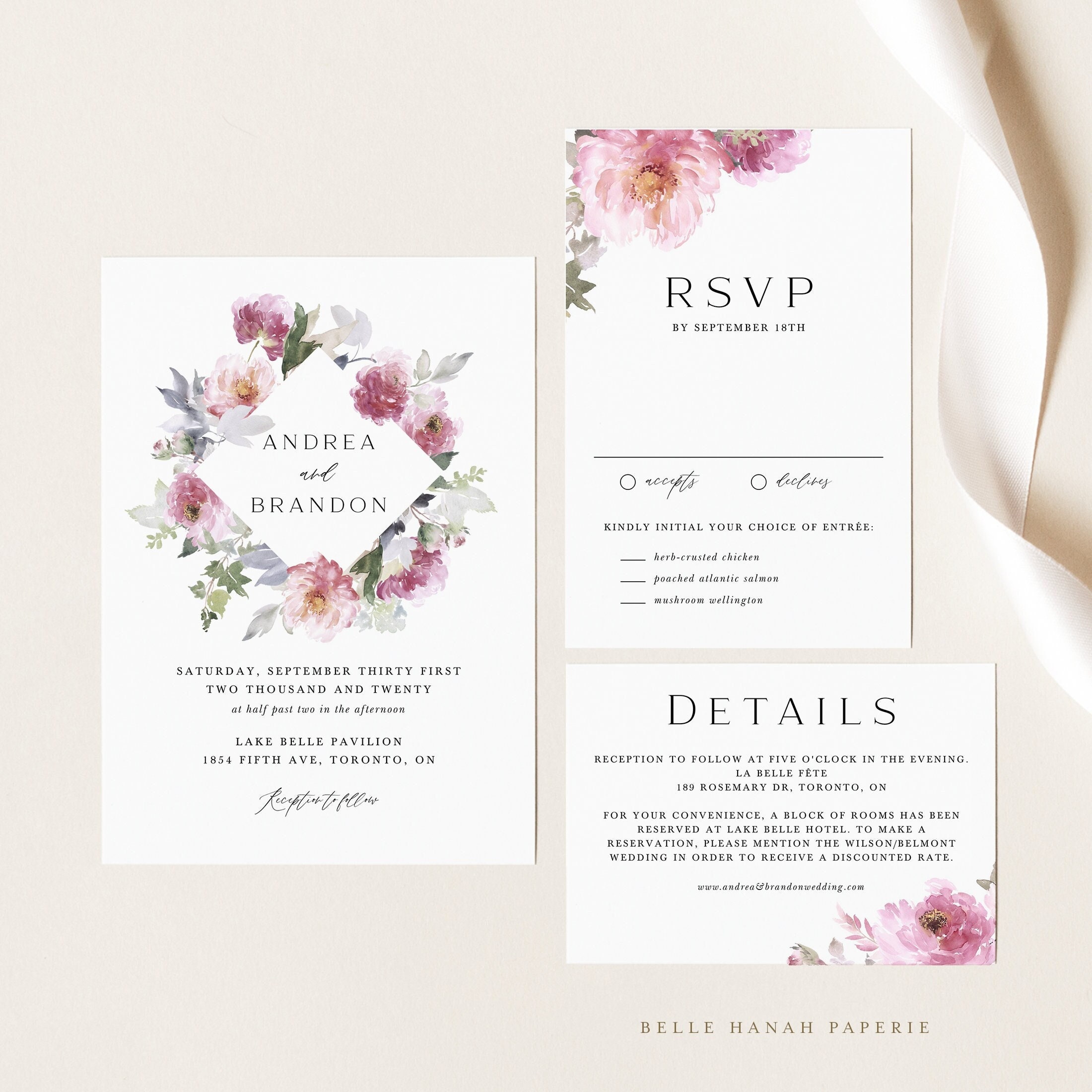 Printable Floral Wedding Invitation Set Template DIY - Etsy