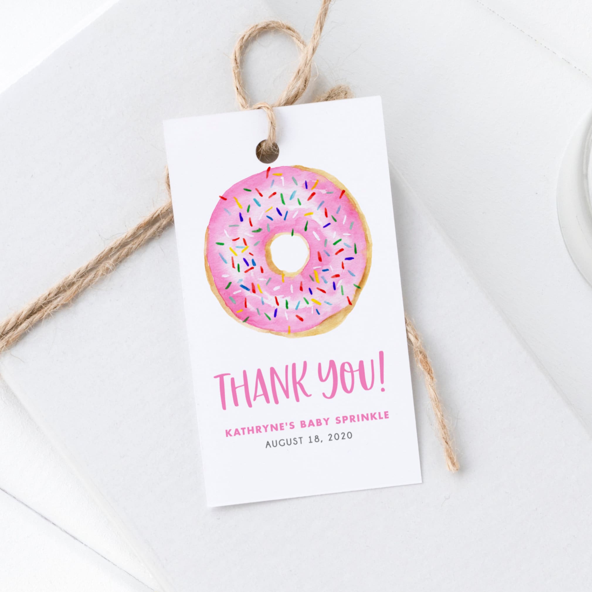 Pink Donuts Thank You Gift Tag Template Printable Watercolor Etsy