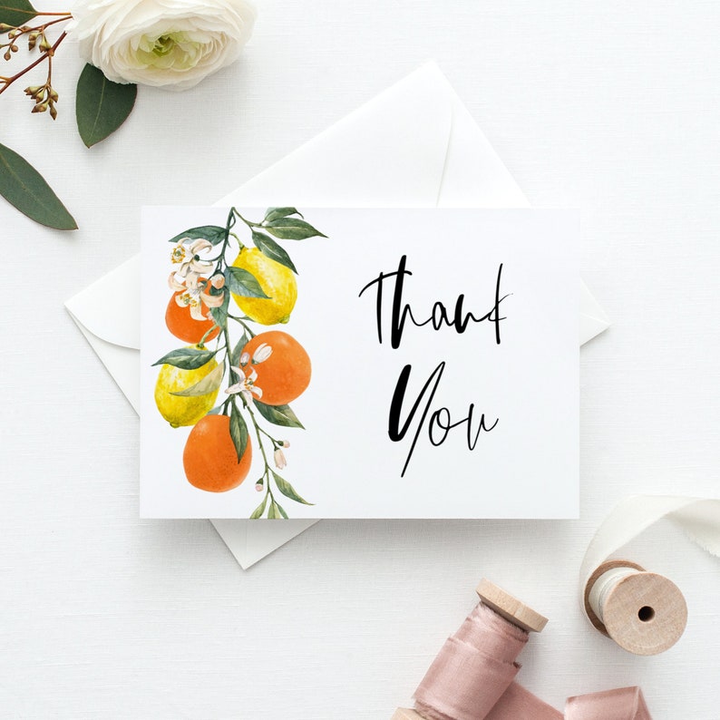 Printable Lemon Thank You Card Botanical Lemons and Oranges Etsy