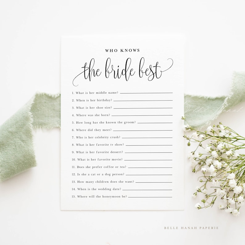 Script Who Knows the Bride Best Game How Well Do You Know the Bride Card Printable Sophie Script Bridal Shower Game Instant Download image 2