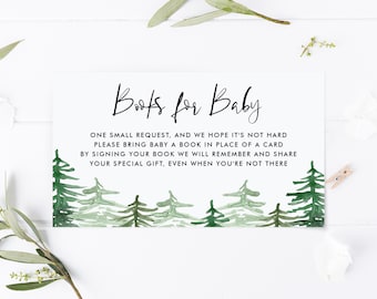 Printable Woodland Book Request Card - Watercolor Rustic Forest Books for Baby Card - Trees Baby Shower Card - Instant Download WF63