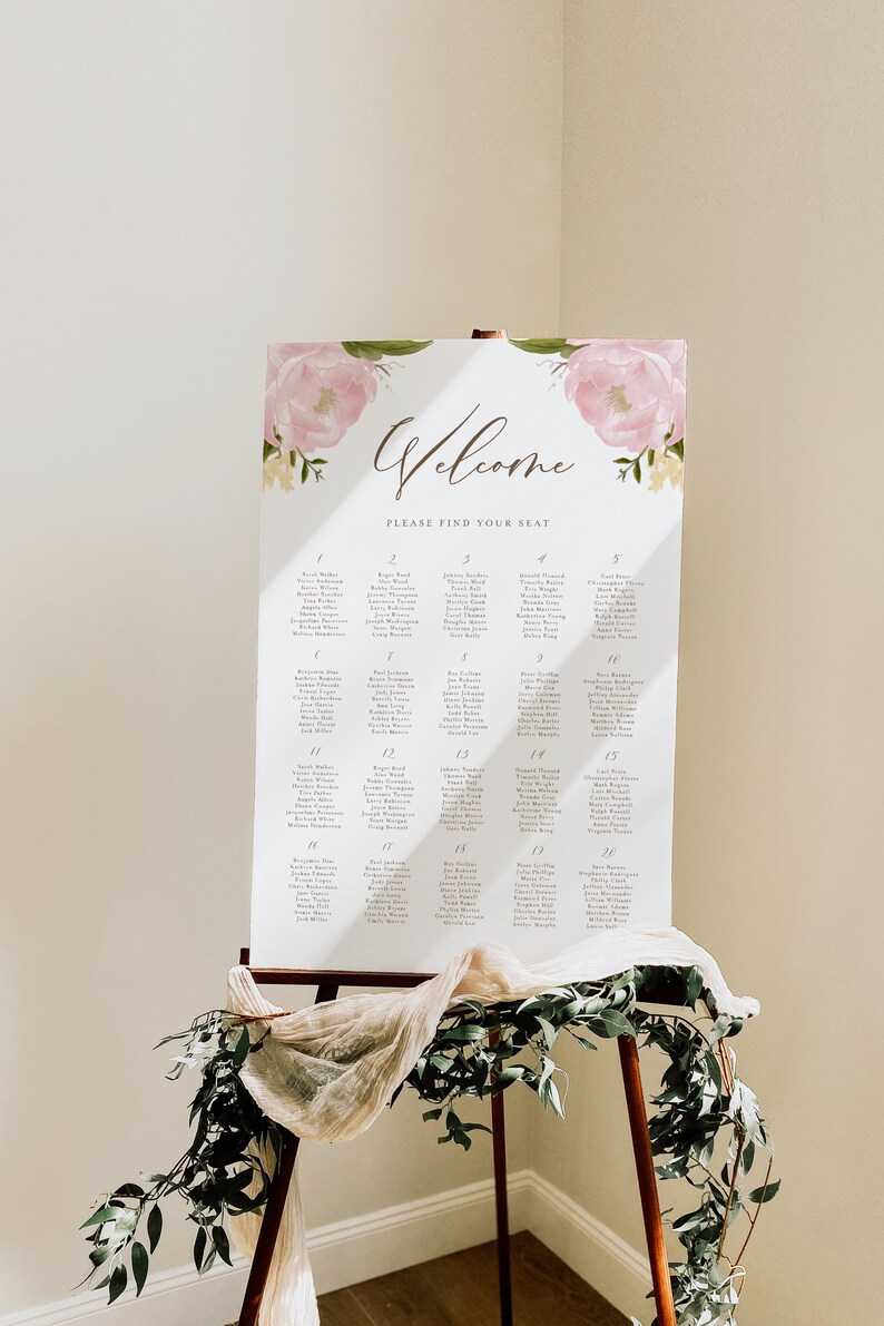 Printable Floral Wedding Seating Chart Template 24x36 - Etsy