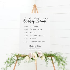 Printable Order of Events Wedding Sign Template - Sophia Script Wedding Day Timeline Itinerary Sign - 3 Sizes DIY, Editable, Templett
