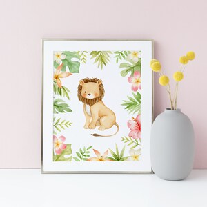Impression imprimable chambre de bébé lion - 8 x 10 art mural aquarelle mignon chambre de bébé lion - shower de bébé safari tropical - téléchargement immédiat SF87