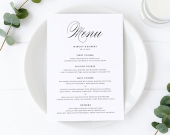 Printable Script Wedding Menu Card Template - 5x7 Printable Wedding Menu Card - Margot Script Suite Menu - Fully Editable Wedding Menu Card