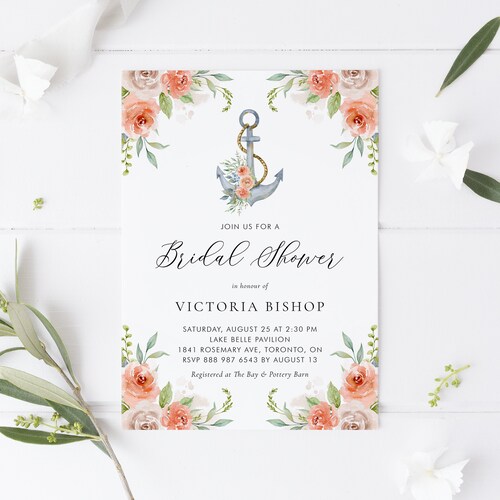 Editable Pink Nautical Bridal Shower Invitation Nautical - Etsy