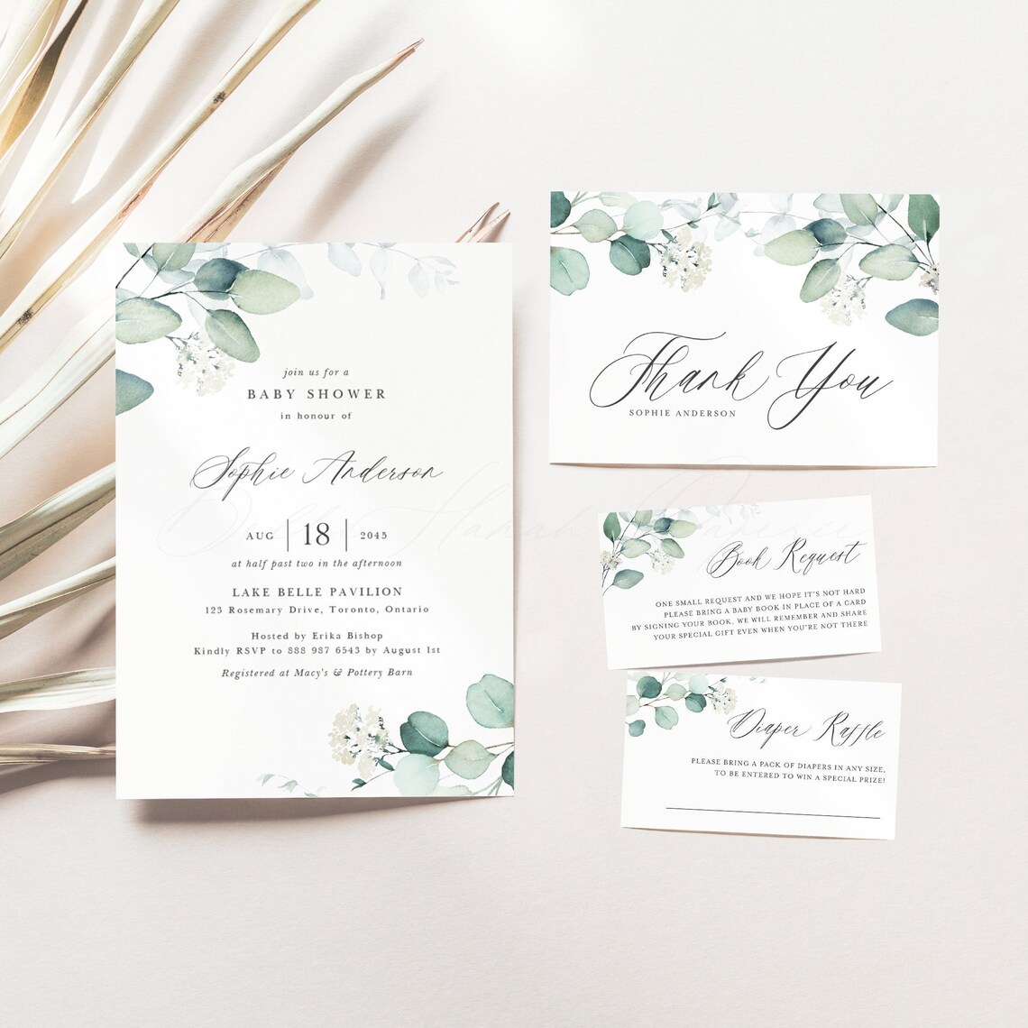 Printable Greenery Baby Shower Bundle Template DIY Eucalyptus - Etsy