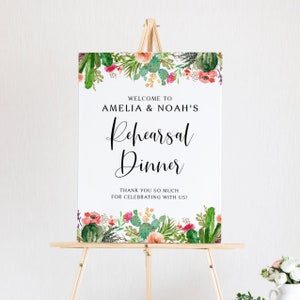 Sukkulenten Probe Abendessen Willkommensschild Vorlage - Druckbares Boho Aquarell Kaktus & Sukkulenten Sommerhochzeitsplakat - DIY bearbeitbar BC13