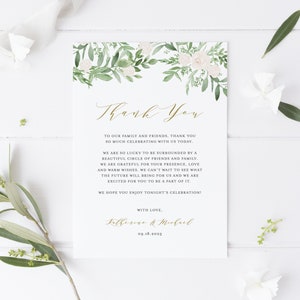 Printable Greenery Wedding Thank You Card Template Editable Watercolor Greenery and White Flowers Garland Thank You Table Card DIY GWF23 image 3