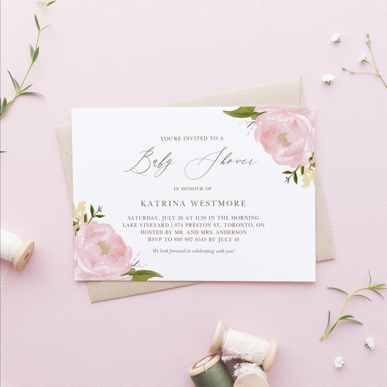 Blush Pink Bridal Shower Invitation Template Printable Etsy