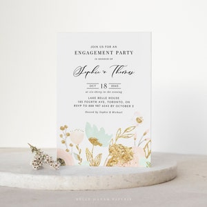 Printable Floral Engagement Party Invitation Template DIY Mint Flowers ...