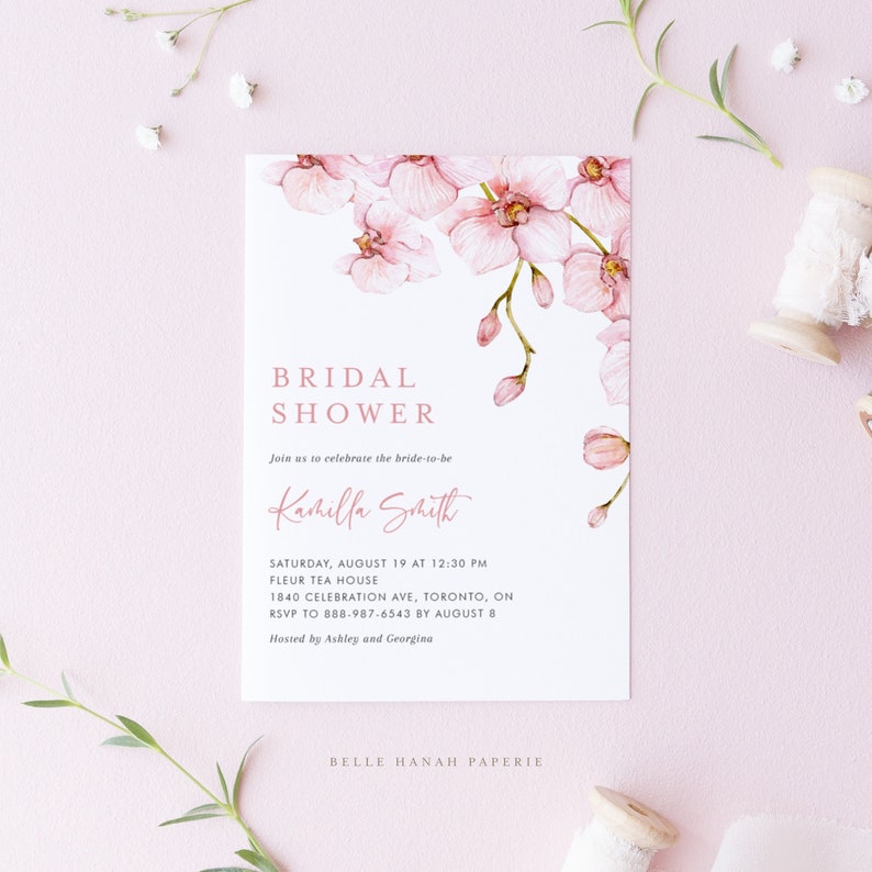 Printable Pink Orchids Bridal Shower Invitation Template DIY Etsy