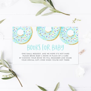 Carte de demande de livre Blue Donuts - Imprimable aquarelle Donuts bleus, Apportez un livre au lieu d'une carte Insert pour baby shower - Téléchargement immédiat BD32