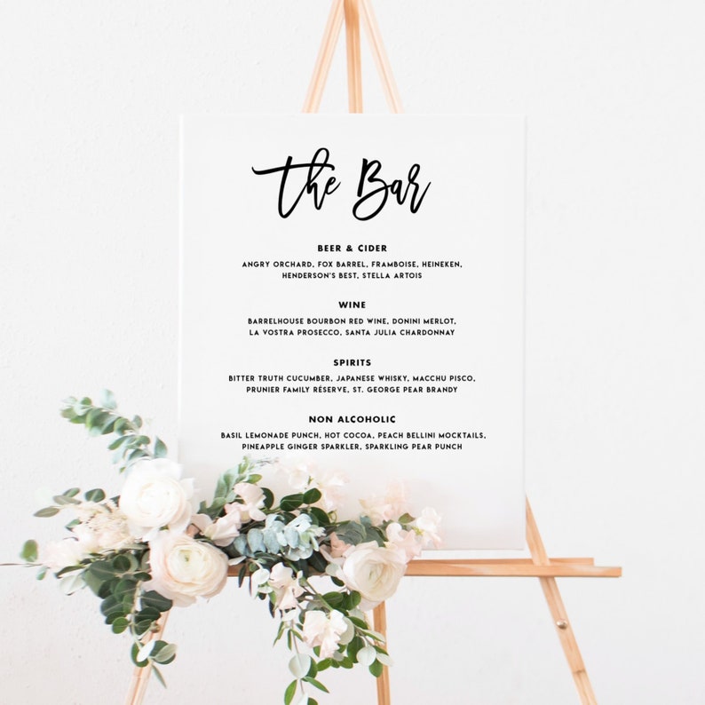 Printable Wedding Bar Menu Template - Amelia Script - 8x10 16x20 ...