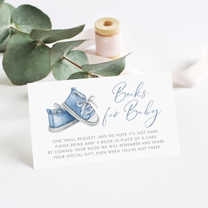 Afdrukbaar It's a Boy babyshowerboek aanvraagkaart - aquarel blauwe babyslofjes It's a Boy boeken voor babykaart - Instant Download BB95