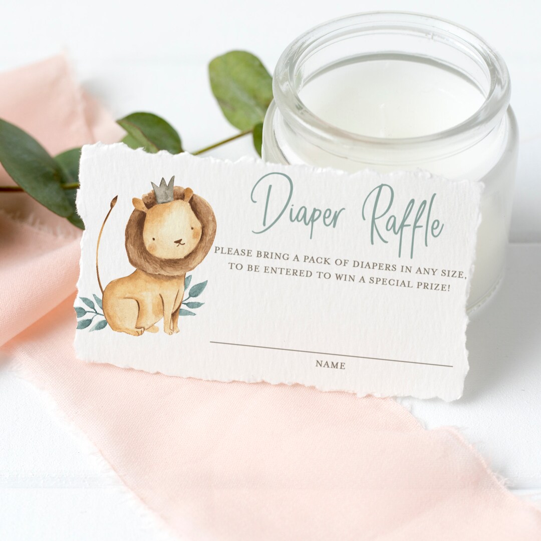 Printable Lion Diaper Raffle Card Watercolor Lion Prince Diaper Raffle ...