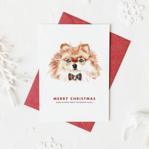 DIY Cute Pomeranian Dog Christmas Flat Card Template - Printable Watercolor Pomeranian Dog Holiday Card - 100% Editable Christmas Card