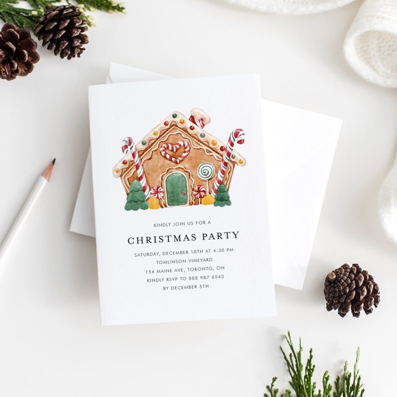 Printable Gingerbread House Holiday Party Invitation Template - Etsy