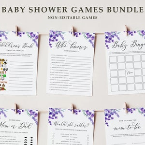 Printable Lavender Baby Shower Games Bundle - 6 Baby Games Bundle - Purple Flowers Baby Sprinkle Games Package - Instant Download LF41