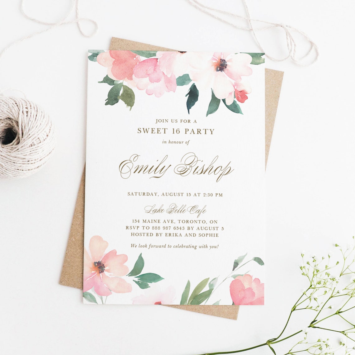 Pretty Pink Birthday Party Invitation Template Printable Etsy