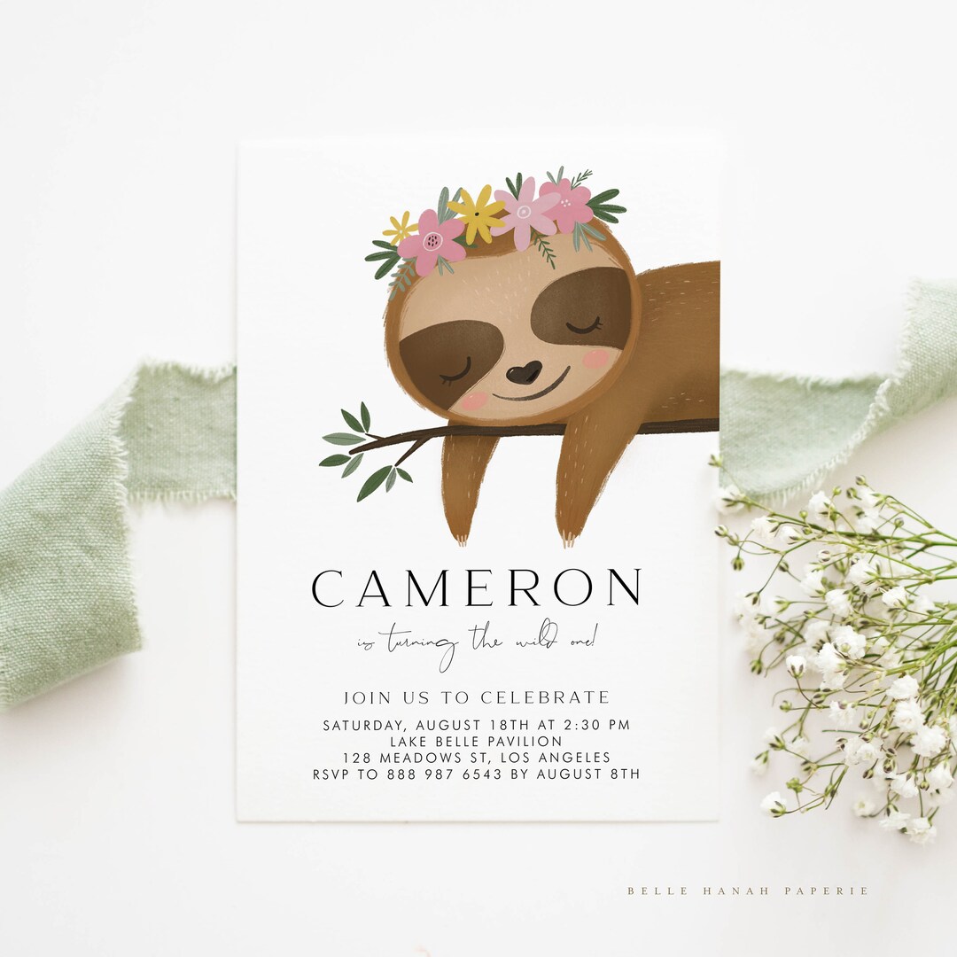 Printable Sloth Birthday Party Invitation Template - DIY Watercolor ...