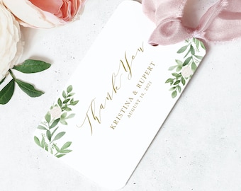 Greenery Wedding Thank You Tag Template - Printable Thank You Favor Tag Template - Watercolor Greenery and White Flowers Gift Tag - GWF23