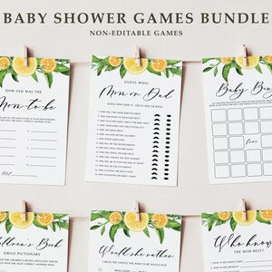 Printable Lemon Baby Shower Games Bundle - 6 Games Bundle - Lemons & Oranges Summer Baby Shower Games Package - Instant Download #014