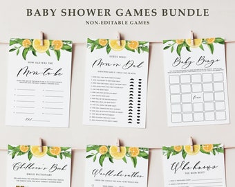 Printable Lemon Baby Shower Games Bundle - 6 Games Bundle - Lemons & Oranges Summer Baby Shower Games Package - Instant Download #014