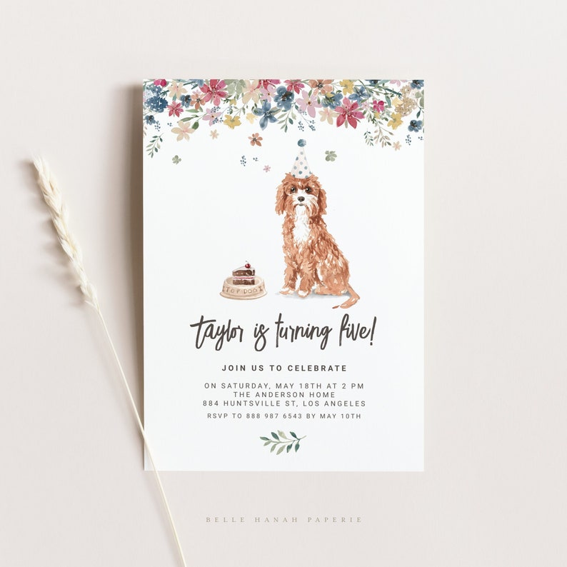 Printable Cavapoo Dog Birthday Invitation Template - Etsy