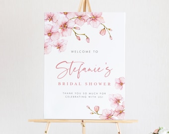 Printable Pink Orchids Bridal Shower Welcome Sign Template - Editable  18x24 Watercolor Blush Pink Orchids Bridal Shower Welcome Sign PO97