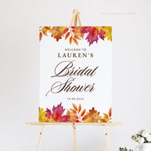 Printable Fall Bridal Shower Welcome Sign Template - DIY 18x24 Watercolor Falling Leaves Autumn Bridal Shower Poster - Editable Sign WFL18