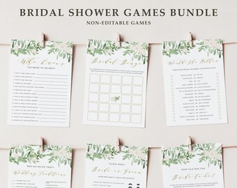 Watercolor Greenery Bridal Shower Games Bundle - 5x7 Printable 6 Games Bridal Shower Game Kit - Wedding Shower Games Instant Download GWF23