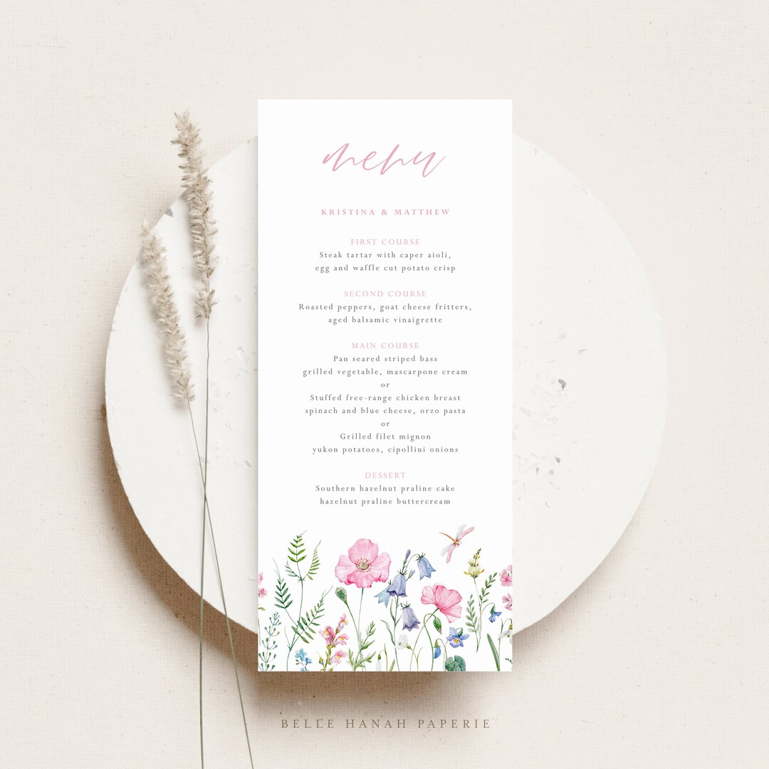Printable Pretty Floral Menu Card Template - DIY Pink Watercolor ...