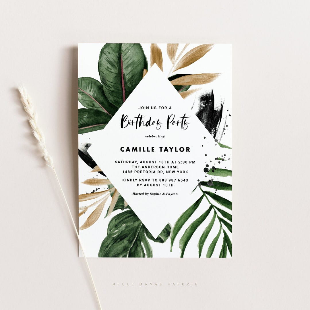 Printable Tropical Birthday Party Invitation Template - DIY Watercolor ...
