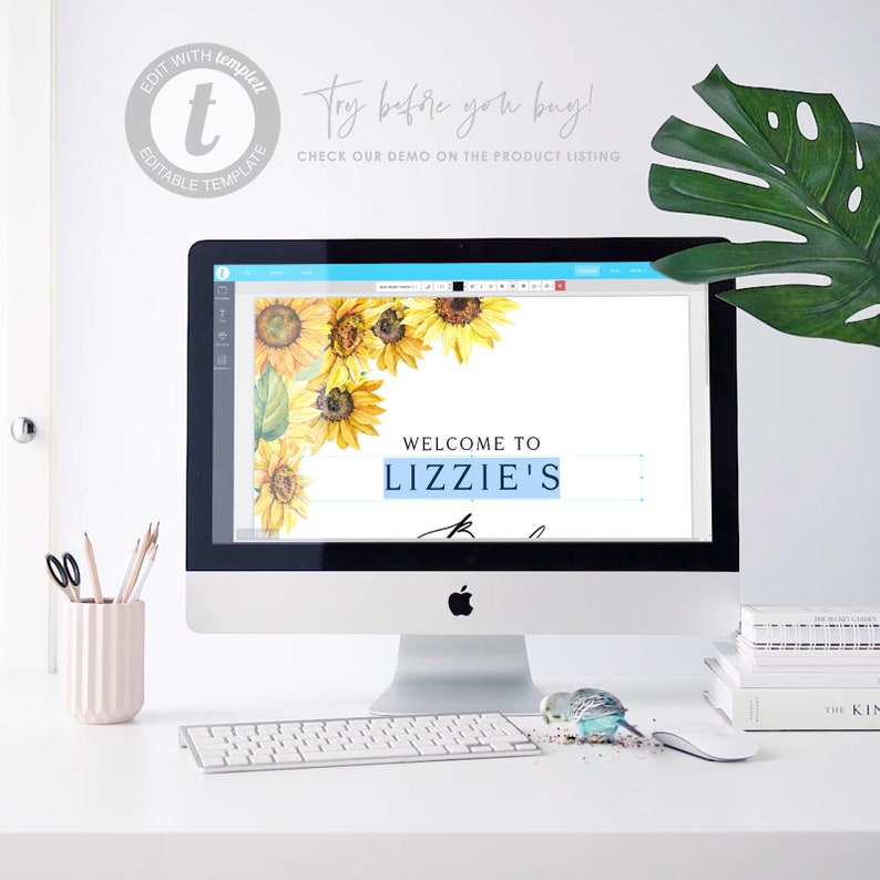 DIY Floral Retirement Poster Editable WS95 Sunflowers Retirement Party Welcome Sign Template Printable Rustic Watercolor Sunflower Sign