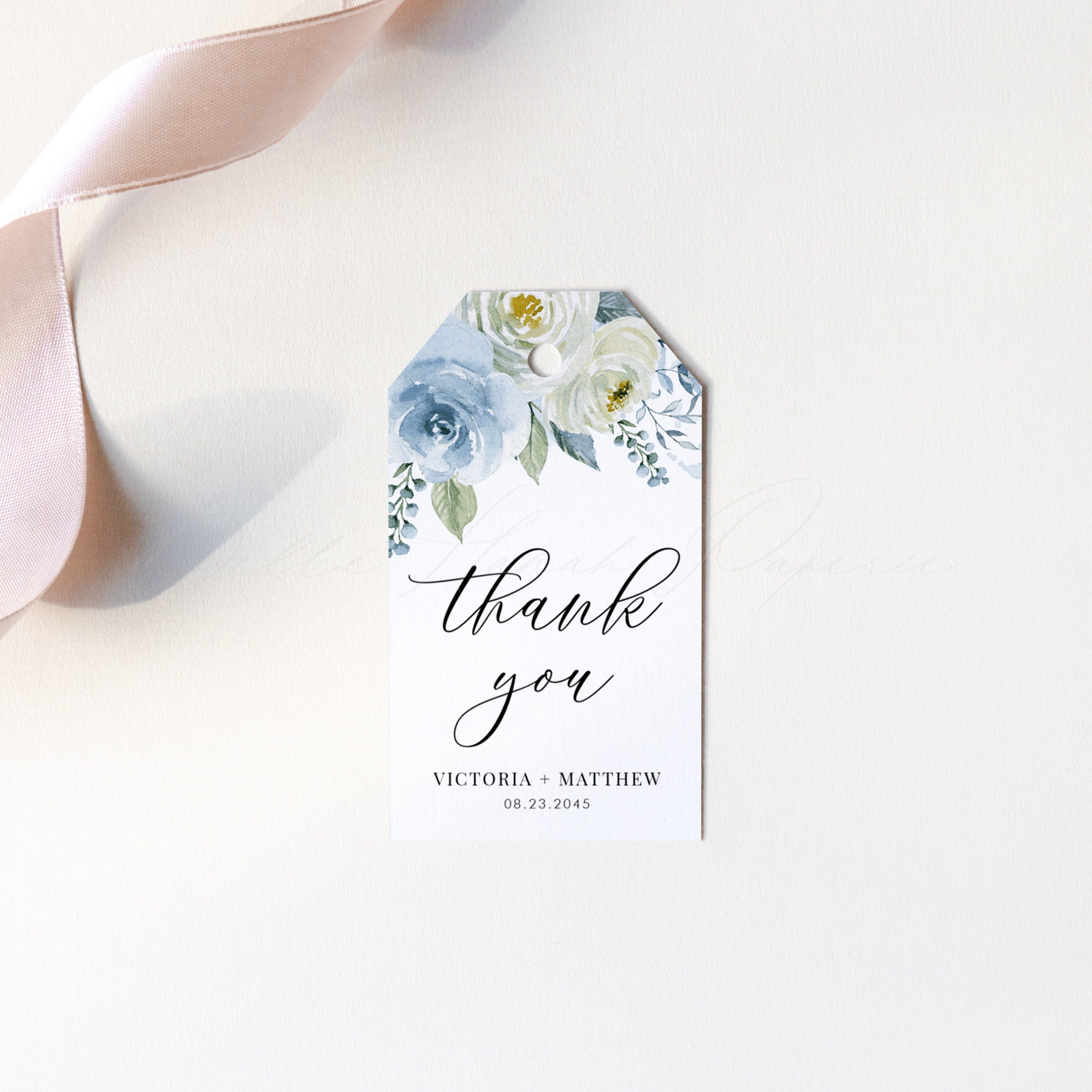 100 Etichette Portafortuna Personalizzate Per Matrimonio – Baby Blue, 7x4,5 Cm – Tag Ringraziamento Ospiti, Bomboniere