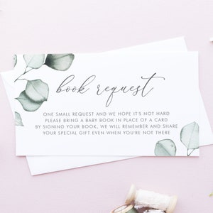 Minimalistische Eucalyptus Boek Verzoekkaart - Afdrukbaar Breng een boek Boho Greenery Baby Shower Boeken voor Baby Insert - Instant Download MDE5