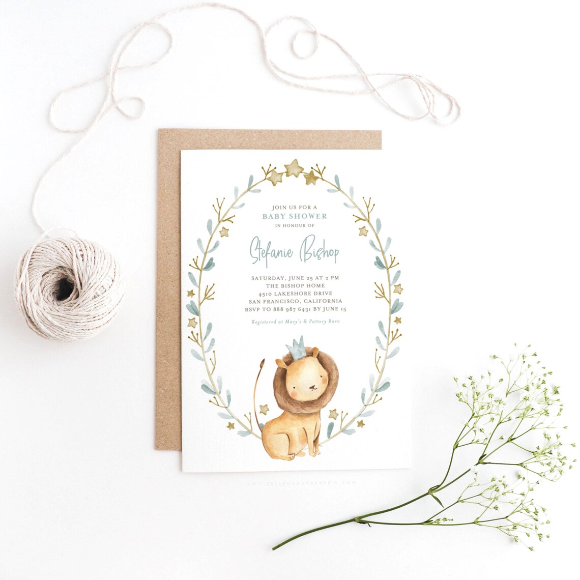 Printable Lion Baby Shower Invitation Template Watercolor | Etsy