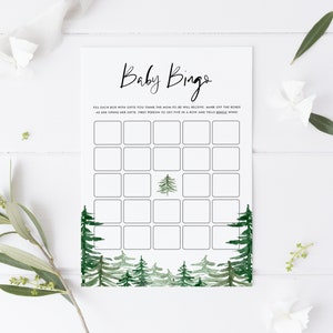 Woodland Baby Bingo Card - Aquarelle imprimable Rustic Forest Baby Shower Bingo Game - Trees Baby Bingo Game - Téléchargement instantané WF63