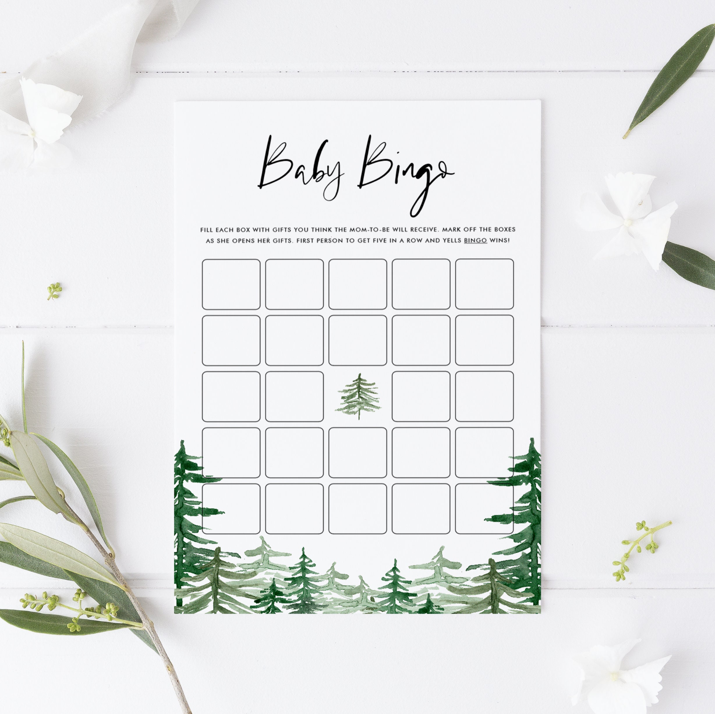 Woodland Baby Bingo Card Printable Watercolor Rustic Forest | Etsy